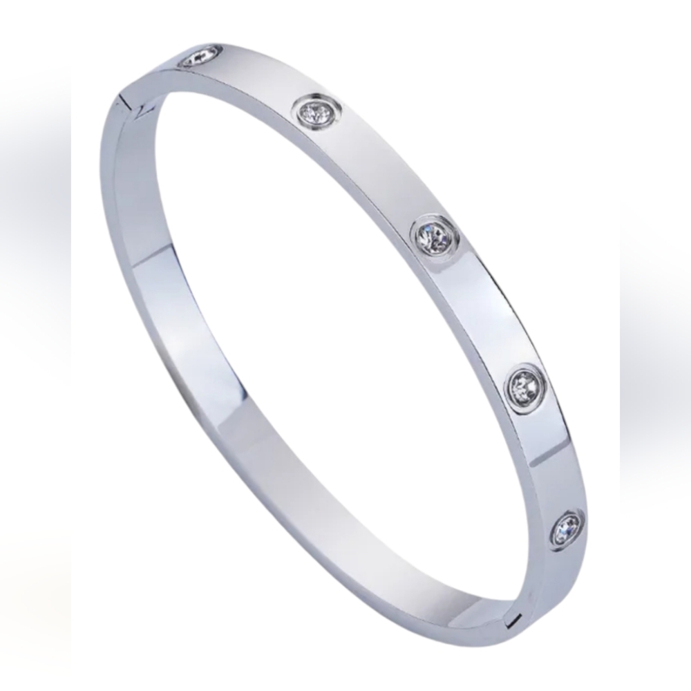 Stainless steel bracelet cz stones silver plated 4 mm small size